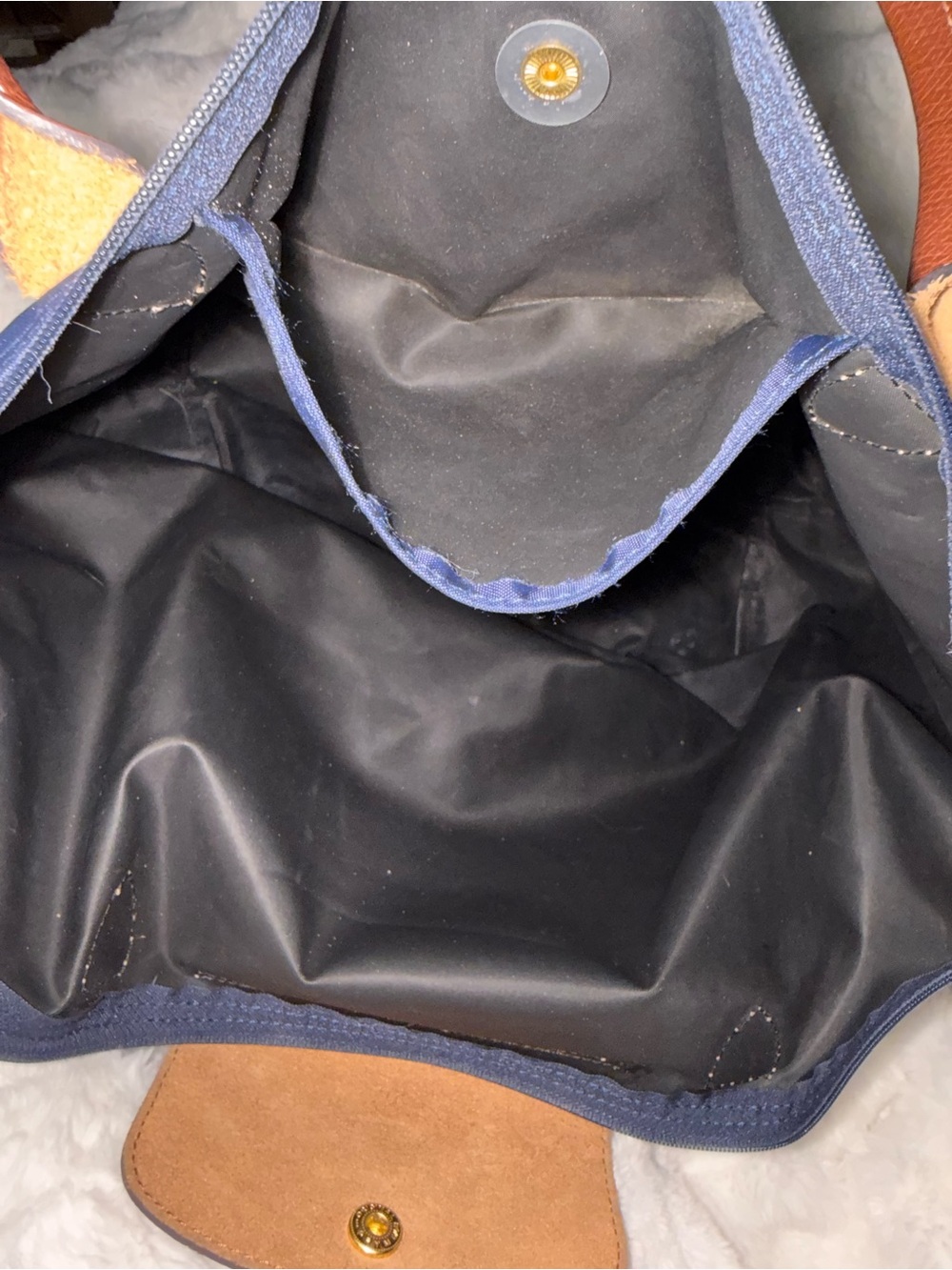 Longchamp Le Pliage Tote | Navy & Cognac Leather | Classic Medium - Picture 7 of 8